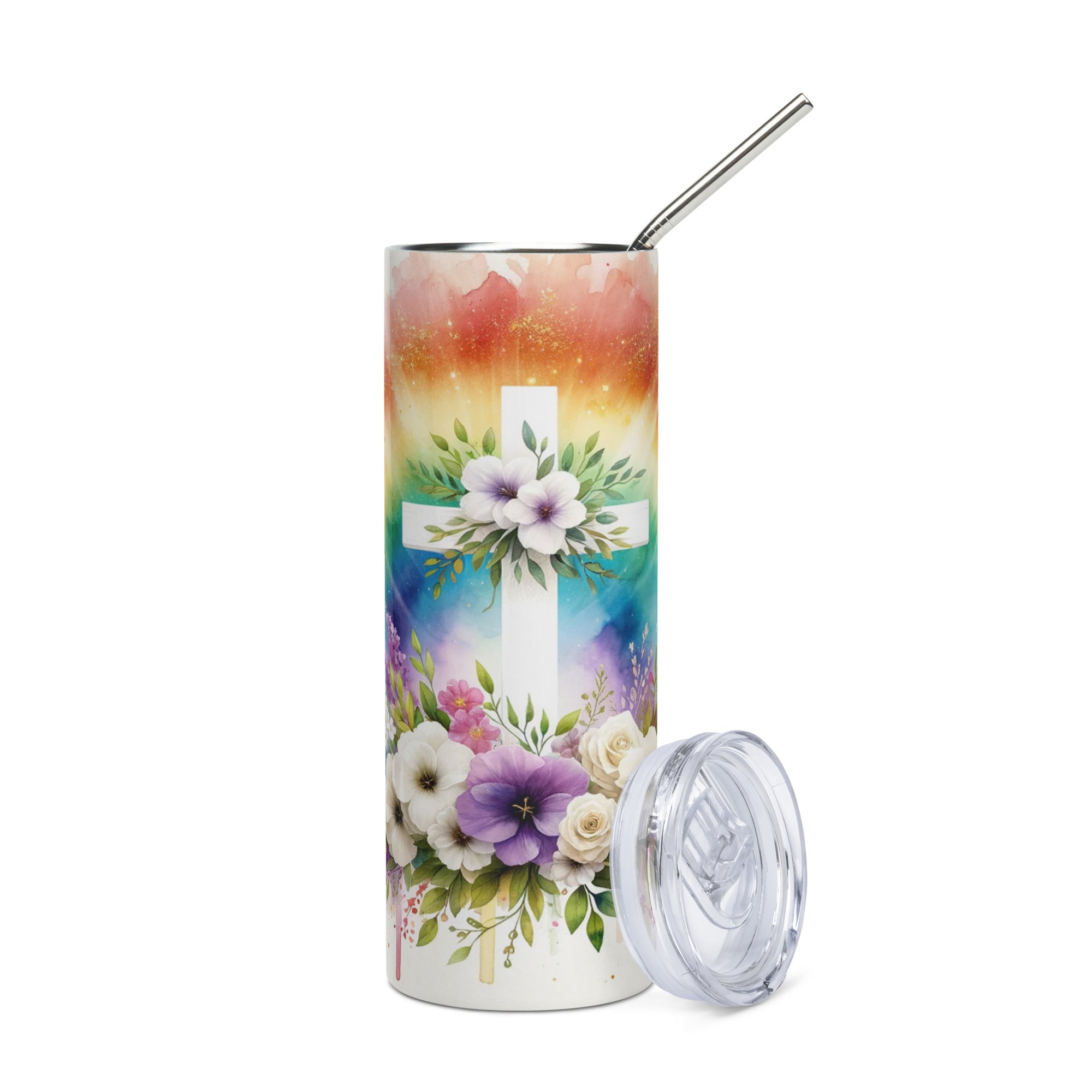 Gobelet en acier inoxydable "Croix floral"